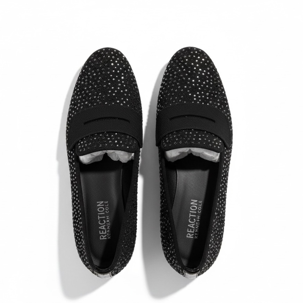 Reaction Kenneth Cole Unity Loafer In Black Silver Sequin Stretch Penny Loafer